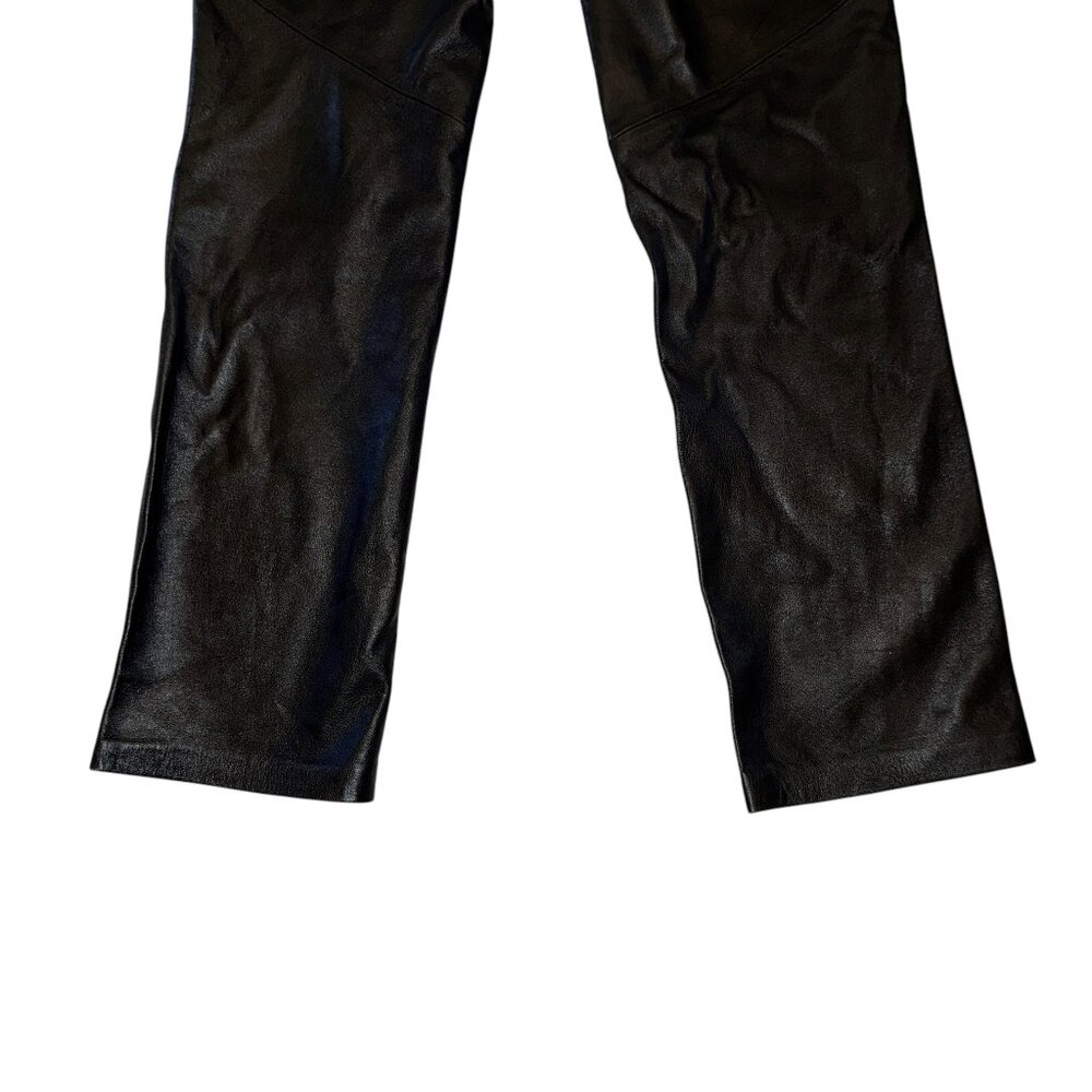 Vintage Yvonne Marie Black Leather Pants | Flat Front | Straight Leg | Size 4 - Picture 6 of 10